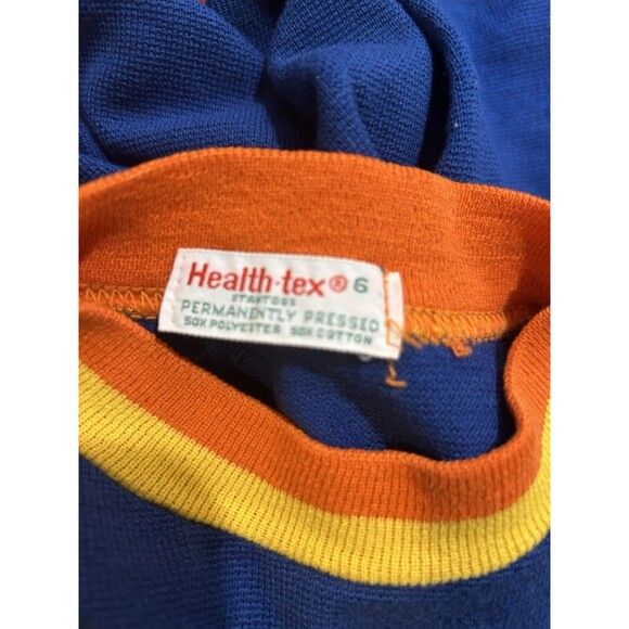Vintage Kids Healthtex Clothing Royal Blue Rainbow Striped Youth Size 6 80’s - Picture 2 of 3